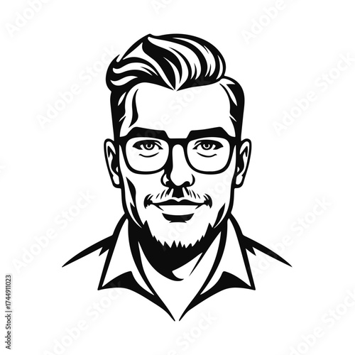 Man icon, businessman avatar vector, office worker icon, hipster face design, graphic male portrait, businessman avatar, bearded man, office worker, hipster face, male portrait