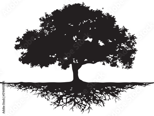 Scenic Hillside Tree With Strong Roots Silhouette Design