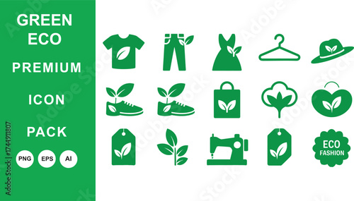 Green Eco Fashion Icons: Sustainable Apparel & Textile Symbols