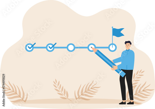 Strategic planning and workflow or project progress, business strategy steps tracking, brainstorming or competitor analysis concept
