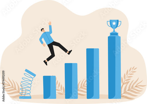 Recovery of profits after economic crisis or recession, business growth and overcoming financial difficulties, risk in the way to success

