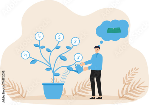 Investing in stocks and growing income, making a profit from a fund, buying securities and earning interest, Bank deposit and growing wealth concept
