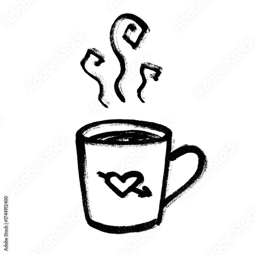 Cute cup of tea or coffee with rising steam Simple mug clipart Cozy home doodle Single element for print, web, design, decor