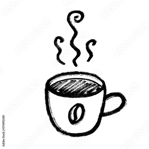 Cute cup of tea or coffee with rising steam Simple mug clipart Cozy home doodle Single element for print, web, design, decor