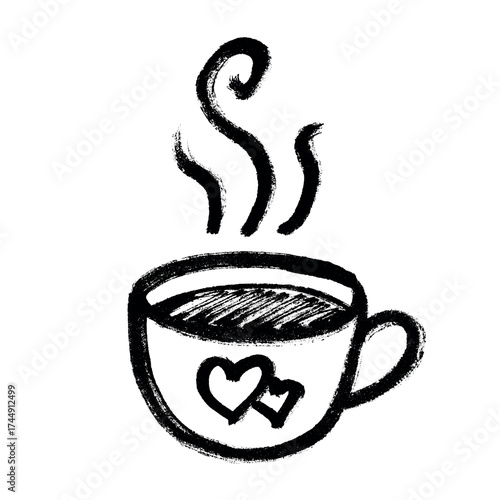 Cute cup of tea or coffee with rising steam Simple mug clipart Cozy home doodle Single element for print, web, design, decor