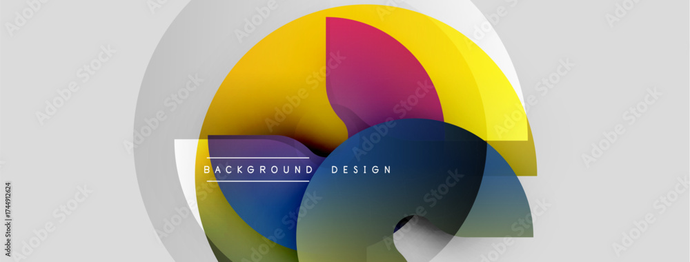 Obraz premium Abstract colorful circles overlap. Gradient shades create dynamic visual effect. Modern design element for backgrounds, presentations.