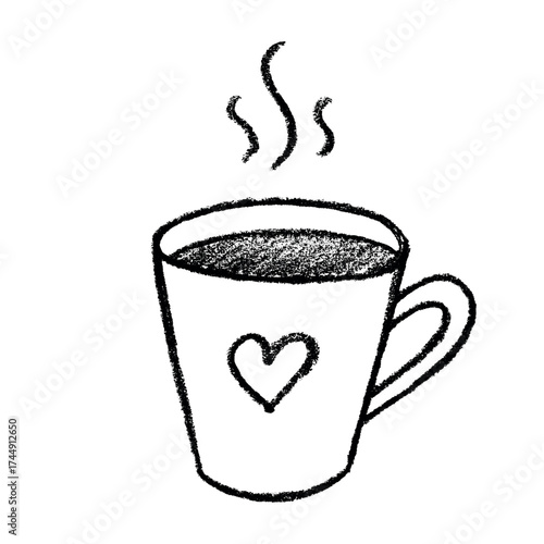 Cute cup of tea or coffee with rising steam Simple mug clipart Cozy home doodle Single element for print, web, design, decor