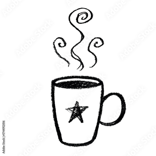 Cute cup of tea or coffee with rising steam Simple mug clipart Cozy home doodle Single element for print, web, design, decor