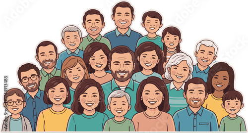 Diverse Group of Happy Smiling People of All Ages Illustration