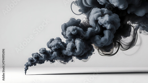 Thick black and gray smoke or fog on a white background creates an atmospheric haze effect with a soft texture.