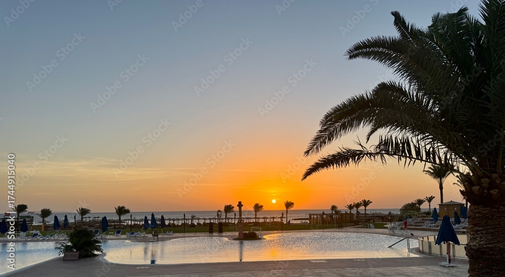 Obraz premium Sonnenaufgang am Pool in Ägypten