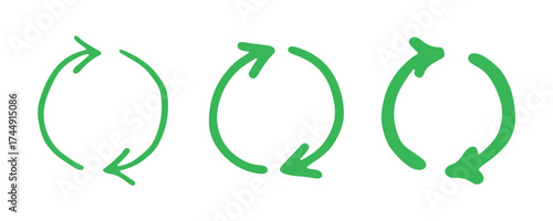 Set of hand drawn recycle arrow icon Recycling resources symbol Reuse of materials, zero waste, green environment, saving the planet