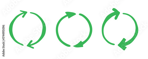 Set of hand drawn recycle arrow icon Recycling resources symbol Reuse of materials, zero waste, green environment, saving the planet