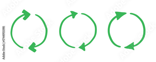 Set of hand drawn recycle arrow icon Recycling resources symbol Reuse of materials, zero waste, green environment, saving the planet