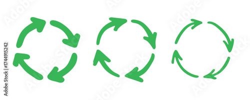 Set of hand drawn recycle arrow icon Recycling resources symbol Reuse of materials, zero waste, green environment, saving the planet