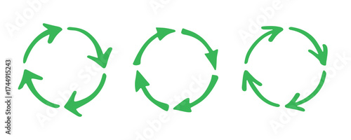 Set of hand drawn recycle arrow icon Recycling resources symbol Reuse of materials, zero waste, green environment, saving the planet