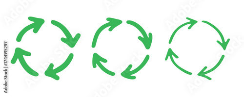 Set of hand drawn recycle arrow icon Recycling resources symbol Reuse of materials, zero waste, green environment, saving the planet