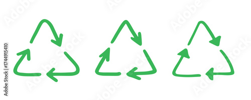 Set of hand drawn recycle arrow icon Recycling resources symbol Reuse of materials, zero waste, green environment, saving the planet