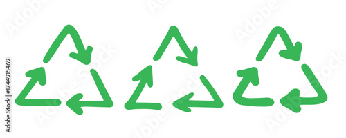 Set of hand drawn recycle arrow icon Recycling resources symbol Reuse of materials, zero waste, green environment, saving the planet