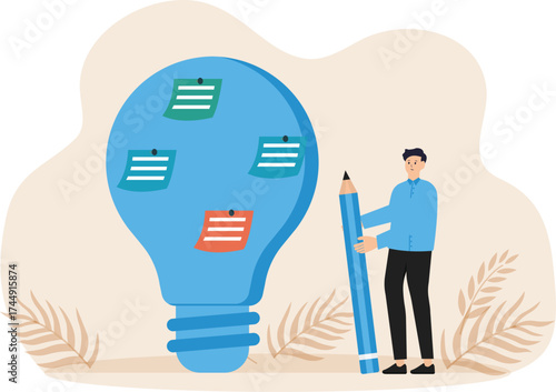  Creative thinking and brainstorming to achieve goals, big idea for solving business problems, searching for new opportunities and direction
