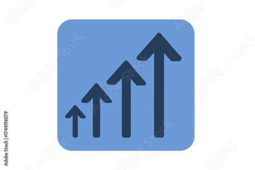Blue icon with increasing upward arrows symbolizing growth and progress