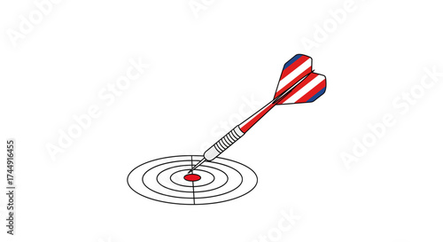 A red, white, and blue dart perfectly hitting the bullseye of a concentric target, symbolizing accuracy and success.