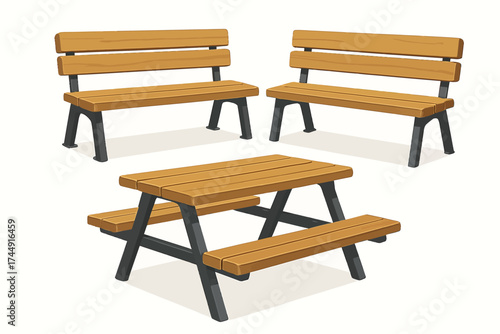 Outdoor wooden benches and picnic table furniture set
