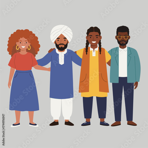 Diverse Group of United People. Multicultural Community Illustration Promoting Inclusivity, Equality, and Global Harmony.