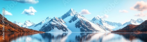 Wallpaper Mural Serene mountain range reflected in calm lake under a bright blue sky Torontodigital.ca