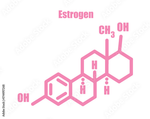 Pink Illustration of Estrogen Chemical Structure