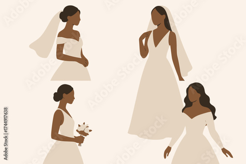 Elegant bridal gowns on african female models