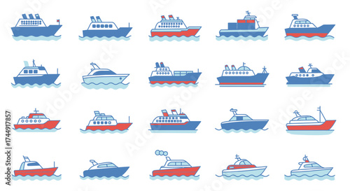 Collection of diverse boat vector illustrations for maritime themes