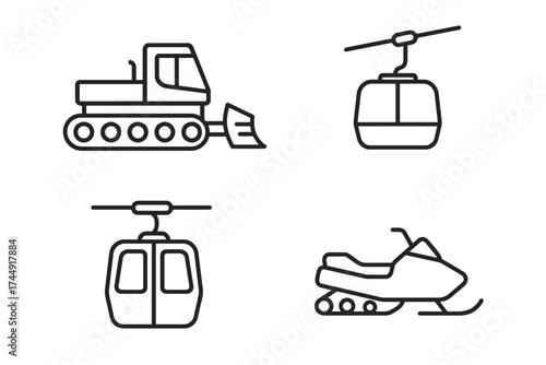 Outline icons: snow groomer, cable car, chairlift, snowmobile
