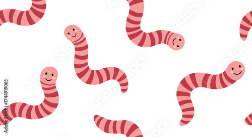 Cute pink cartoon worms on a white background.