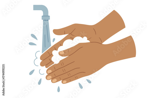 Illustration of hand washing with soap under running water