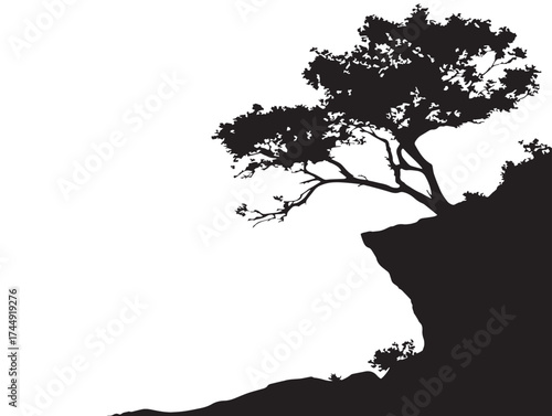 Lonely Cliff Tree Silhouette Portraying Strength And Resilience