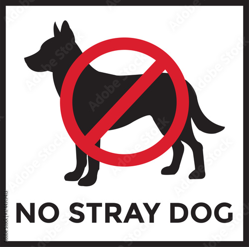No stray dog allowed warning sign with red prohibition symbol on transparent background