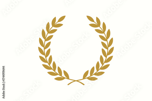 Golden laurel wreath symbol of victory and honor on white background