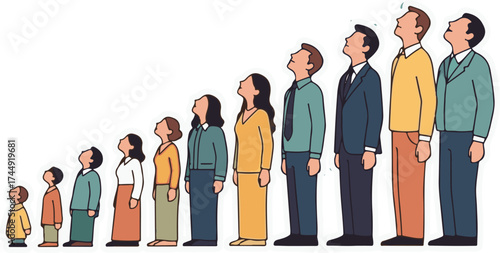 Illustration of Human Growth and Progression with Individuals Looking Up