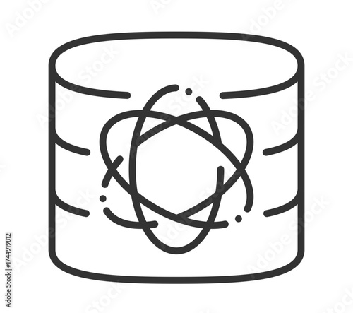 Atomic symbol integrated with database icon illustrating data science and technology