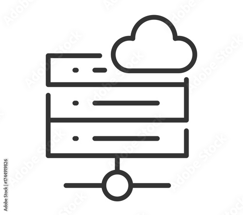 Cloud computing network icon featuring server and data storage elements