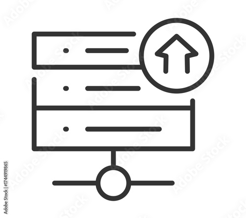Simple line art icon of data sorting and filtering with upward arrow