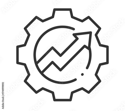 Gear symbol with arrow and graph indicating business growth and success