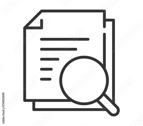Magnifying glass inspecting document icon with detailed focus