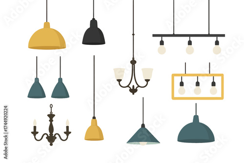 Diverse collection of modern and classic hanging light fixtures