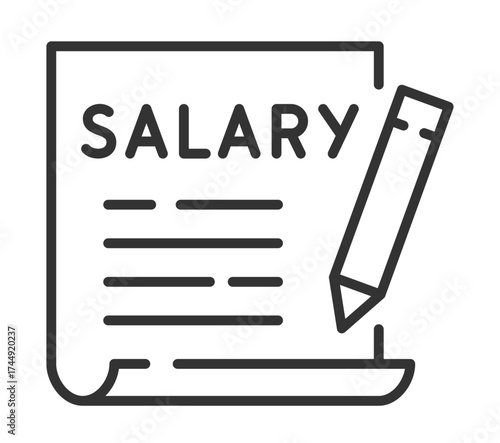 Salary document icon with pencil outline for financial planning
