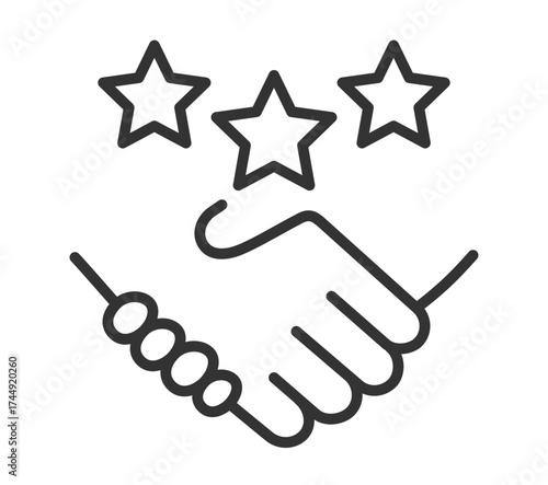 Outline of a handshake with three stars symbolizing trust and partnership