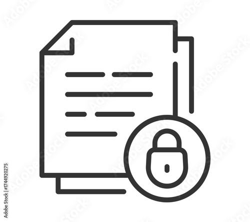 Document security concept: secure file with lock icon in minimalist line art