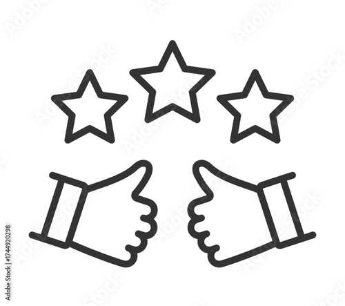 Three stars and thumbs up emblem symbolizing positive feedback and approval