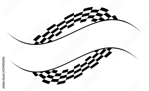 Race flag. Checkered flag. Racing stripes. Race motorsport graphics. Vector illustration